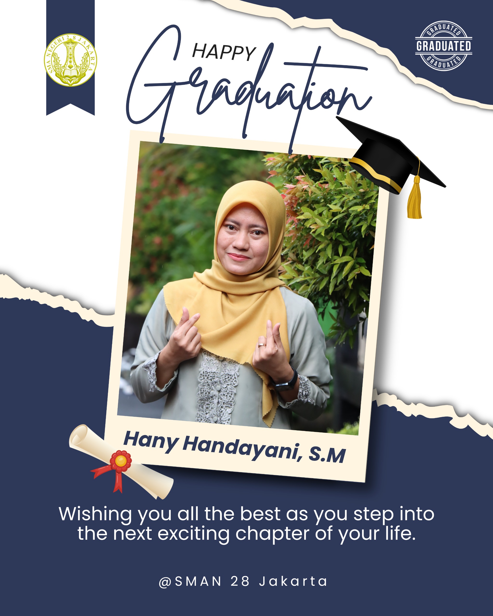 Keluarga besar SMAN 28 Jakarta mengucapkan selamat dan sukses kepada Ibu Hani